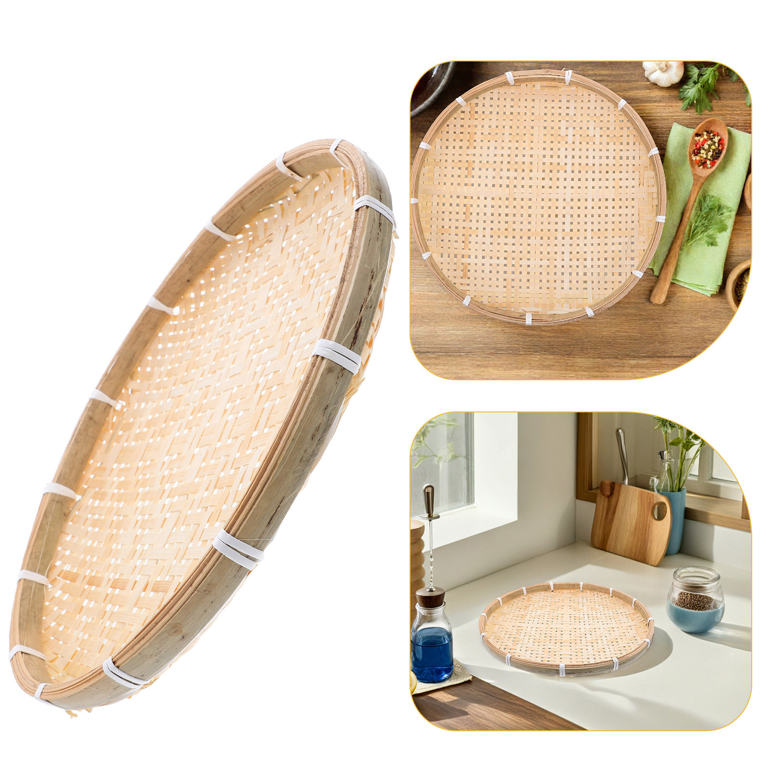 Dim Sum Basket - 35Cm Round Bamboo Sieve Basket Artisan