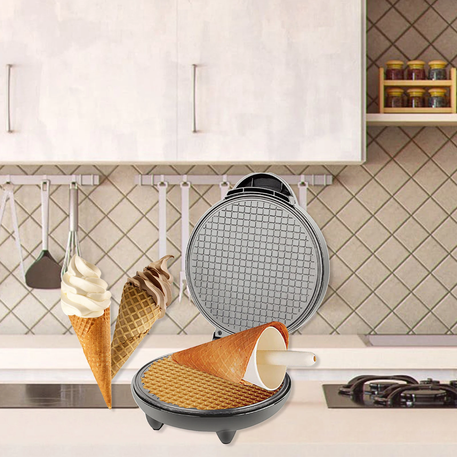 1200W Waffle Maker Nonstick Ba - Waffle Cone Maker のレビューと価格